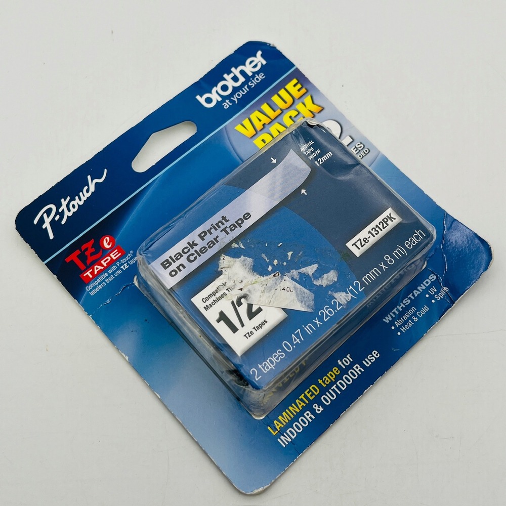 Brother P-touch TZe-1312PK 1/2 Inch Black on Clear‎ Laminated Label Tape 2 Pack